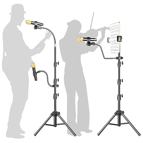 KEREAL Microphone Stand Tripod,Gooseneck Mic Stand Adjustable Height From 21” to 75”, Multifunction Portable Mic Floor Stand with Tablet holder,Two Mic Clips for Singing, Studio, Stage, Karaoke, Kids Cover