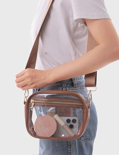 Image of Fibrdoo Clear Bag Stadium Approved, Leather Clear Crossbody Purse Bag for Concerts Sports Events Festivals