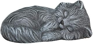 RUNADI Tiefes Handicraft Garden ornament small Cat sleeping, Cast stone, Slate gray