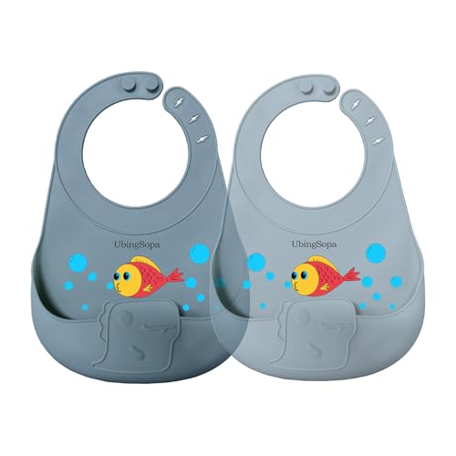 UBINGSOPA Silicone Baby Bibs – Adjustable, Soft, Waterproof & Durable, with Large Food-Catching Pocket, Feeding-Friendly