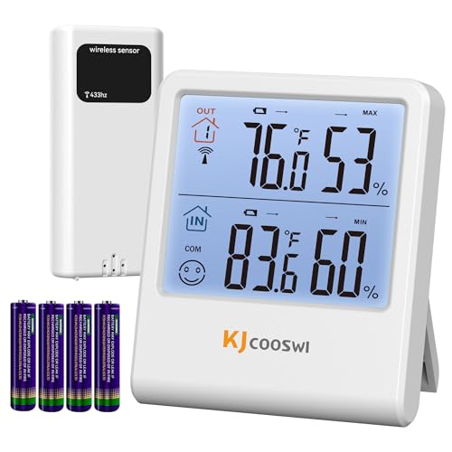 Indoor Outdoor Thermometer Hygrometer, Wireless Digital Temperature & Humidity Monitor with Outdoor Sensor, 328ft Range, Backlight LCD Display for Home, Room, Patio, Battery Included