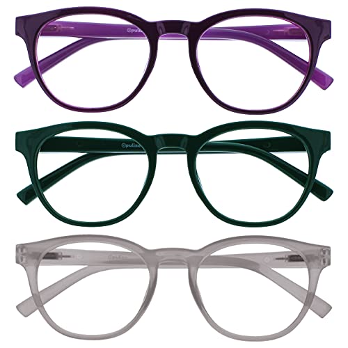 Image of OPULIZE BLU Blue Light Blocking Reading Glasses for Women Men, Cool Round Frame with Anti-Glare Computer and Gaming Eyewear, UV and Eyestrain Protection, Purple Green Ice +3.50 (Pack of 3)