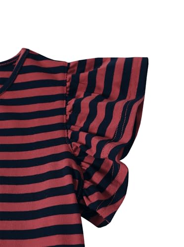 Image of Girls Striped Shirt Flutter Sleeve Top Crewneck Cute Summer T Shirts Casual Tees Red Blue 9-10 Years
