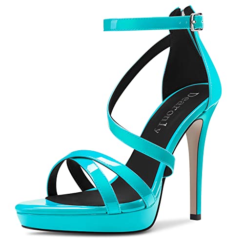 DearOnly Women Platform Stiletto High Heel Peep Open Toe Pumps Ankle Strap Zipper Wedding Cute 4.7 Inches Heels