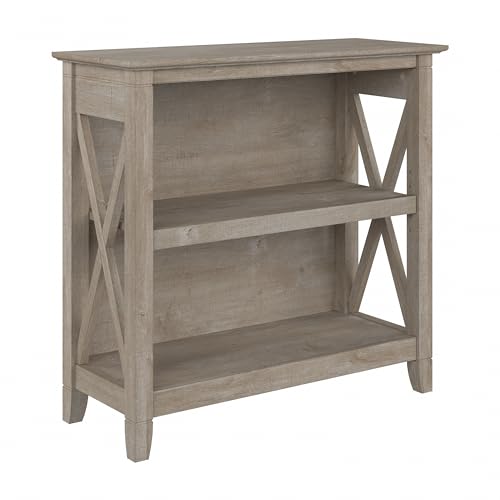 Bush Furniture Key West Small 2 Shelf Bookcase in Washed Gray, Compact Home Organizer, Vertical Storage Solution, Bookshelf for Office or Living Room