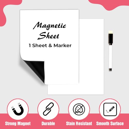 Image of Trueflair Magnetic Board Dry Erase Whiteboard for Fridge, 30 cm x 23 cm, with Black Marker, Waterproof Surface (A4)