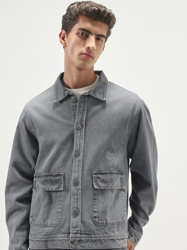 Image of Urbano Fashion Men's Relaxed Fit Full Sleeve Utility Denim Jacket