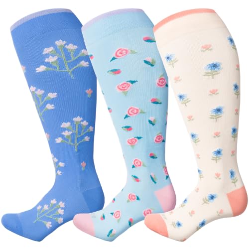 Image of LEVSOX Plus Size Compression Socks for Women Men Wide Calf Extra Large 15-20 mmHg Knee High Sock for Nurses Pregnant Travel