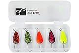 UV-AKTIV FÜR NOCH MEHR REIZ: Alle 5 Fluss, Forellensee oder Teich Spinnköder sind dem Trend gemäß FLUORESZIEREND und sollen dadurch noch besser beim Angeln für den Fisch sichtbar sein.