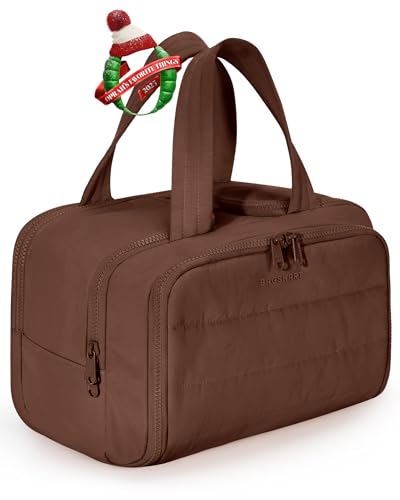 BAGSMART Puffy Travel Toiletry Bag for Women, Coffee Brown