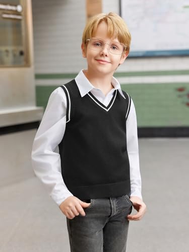 Haloumoning Boys Sweater Vest Kids Uniform Vest Casual V Neck Knit Pullover Sweater 5-14Y2