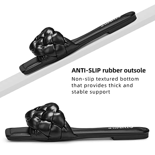 ATHMILE Braided Womens Sandals Square Open Toe Fashion Slide Sandals Women Dressy Summer Flat Beach 2025 Size 6-114