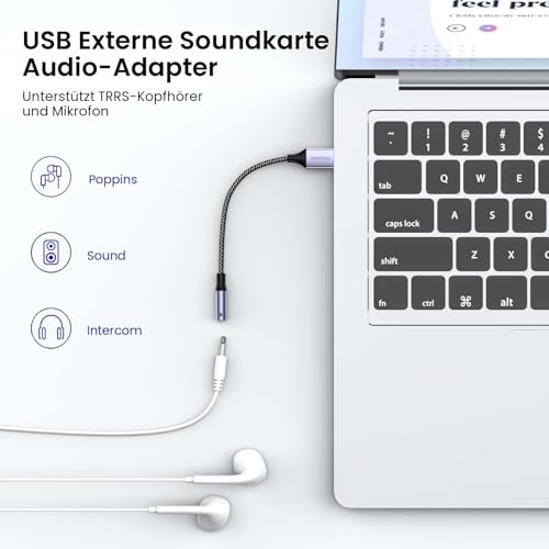 MOSWAG USB auf 3,5 mm AUX Klinke Stereo Externe Soundkarte Audio Adapter – Ansicht 2