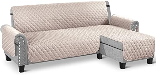 TAOCOCO Couch Slipcover L Shape Sofa Cover Sectional Couch Chaise Lounge Cover Reversible Sofa Cover Furniture Protector Cover for Home Décor (Beige, Large)
