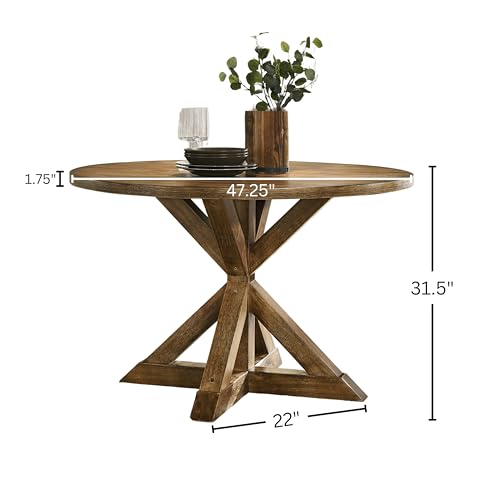Image of 47.25 inch Round Dining Table, Modern Farmhouse Kitchen Table for 4-6 People, Easy to Assemble Table Only