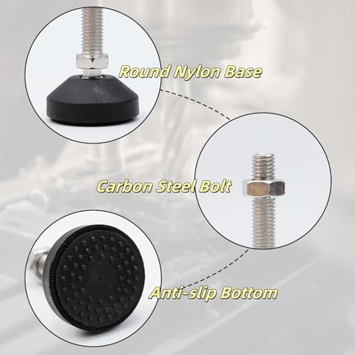 Image of M12 Leveling Feet 880 Lb Capacity, 3.2-Inch Height, 2.28-Inch Base, 4Pcs | 50mm Screw Length, Adjustable Swivel, Anti-Slip Bottom, For Tables, Shelves, Workbenches, Cabinets, Machines