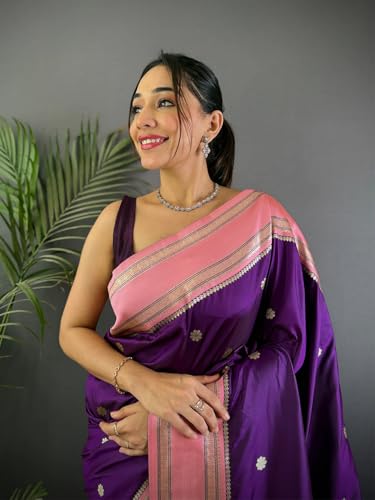 Image of SGF11 Women's Kanjivaram Pure Soft Silk Saree With Unstitched Blouse Piece