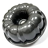 Kundalini Classic Bakeware 9.5 Inch Non-stick Fluted Cake Pan,Heavy Duty Carbon Steel Tube Baking Mold Gray