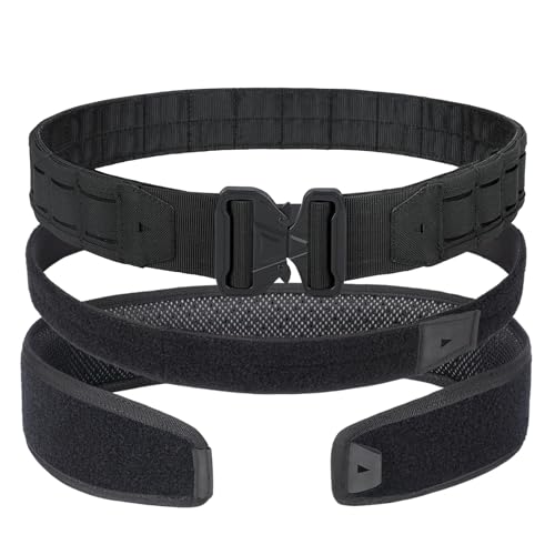 YAKEDA Tactical Battle BeltQuick-Release Men's Belt Padded Tactical Nylon Belt with Inner Belt & Anti-slip Feature (Black, M(36-42