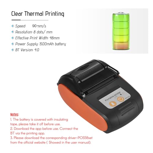 Image of Portable Thermal Printer 90mm Direct Thermal for iOS Home Business Shop POS | Bluetooths Mini Receipt Printer 203dpi 1500mAh Wireless USB