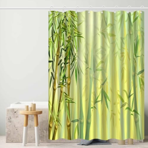 Rideau de douche bambou vert lavable pour protéger et décorer votre bain - 3