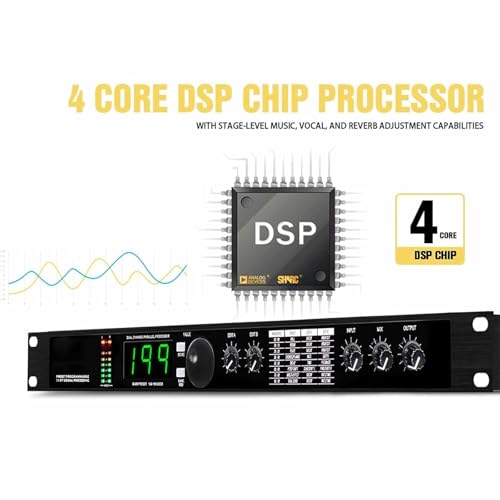 Equalizzatore processore audio professionale, processore DSP con riverbero digitale con 99 preset, 199 memorie sonore, elaborazione del segnale programmabile a 24 bit per uso in studio