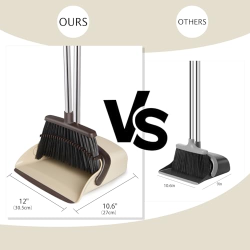 Image of Broom and Dustpan Set, Dustpans with Broom Combo for Home, Heavy Dust Broom and Dustpan Combo, Long Handle Dust Pan and Broom Set for Kitchen, Office, Pet Hair,Beige, Pack of 1