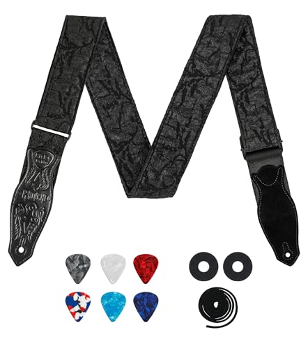 Correa de guitarra Philicoco – Correa ajustable de algodón tela jacquard con extremos de piel...