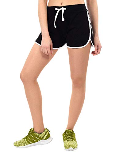 Image of Hangout Hub Women's Cotton Shorts | Boxer Half Pant with Sporty Stripe | Elastic Waist | Hypoallergenic Breathable Fabric | Sweat Absorbent Material | Gym Exercise Yoga Lounge Run Wear (Multi Color)