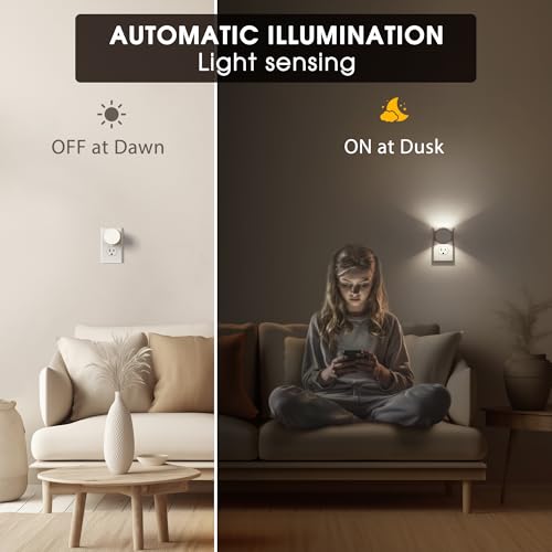 Image of Briignite Night Light[2 Pack], Night Lights Plug into Wall, 3 Level Brightness Adjustable Plug in Night Light, Dusk to Dawn Sensor, Nightlights for Adults, Bedroom, Bathroom, Hallway, 5000K