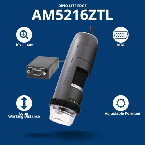 Image of Dino-Lite VGA Digital Microscope AM5216ZTL- 720p, 10x - 140x Optical Magnification, Polarized Light, Long Working Distance, No Software Needed - Connect Directly to a Screen