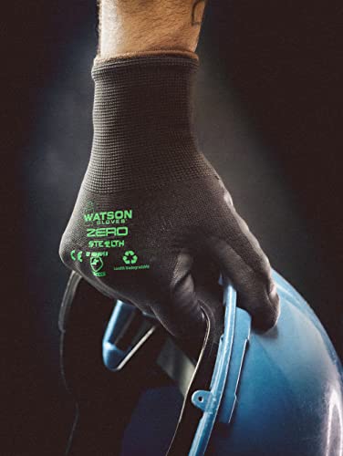 Watson Gloves Stealth Zero Biodegradable Nitrile Coated Work Glove - Ergonomically Formed, Touchscreen Compatible, Snug-Fitting, Eco-Friendly (Small) (Medium) #TOP2