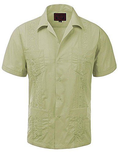 Maximos Men S Short Sleeve Olive Button Up Cuban Guayabera Dress Shirt Medium Buy Online In Angola At Angola Desertcart Com Productid