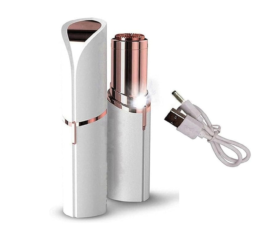 2 in 1 Electric Facial Hair Remover For Women Skincare Lipstick Shape Mini Epilator trimmer Machine for face USB Charging, Lipstick Design, White and Rose Gold