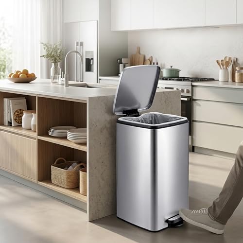 Kosz na śmieci Relaxdays, 60 l, do kuchni, wyjmowany wkład, pedał nożny, cichy domyk, stal nierdzewna, srebrny