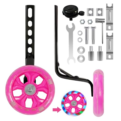 CycForge Estabilizadores de bicicleta para bicicletas infantiles, con ruedas intermitentes rosas silenciosas, compatibles con bicicletas variables para niños de 12, 14, 16, 18, 20 pulgadas y