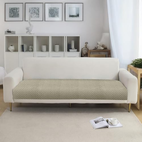 Image of Amazon Basics - Velvet Quilted Make Your Own Sofa Cover | 3 Seater | Multi-Layered Fabric | 180cm x 70cm | 350 GSM | Color - Beige