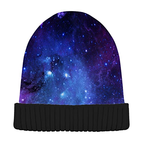 Winter Knitted Beanie Hat Warm Ski Hat Skull Cap Universe Galaxy Nebula Space Double -Sided Wear Unisex Knit Cuffed Beanie Multi