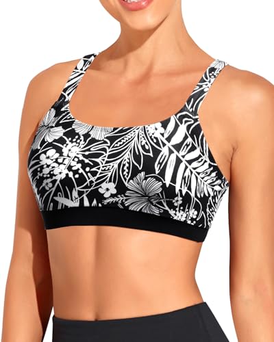Image of Tempt Me Women Sports Bra Swim Crop Tops Only | Scoop neck, Bathing suits top, Removable cups, Adjustable straps
