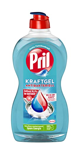 Pril 5-Plus Kraft-Gel Antibakteriell, Handgeschirrspülmittel, mit antibakterieller Wirkung, Entfernt 99,9 Prozent der Bakterien, 24h Schutz vor Bakterien auf dem Schwamm, 450 ml (1er Pack)