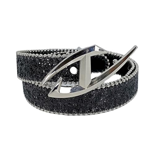 Popular Belt For Pants Jeans Glittering Sequined Belt Metal Moon/Letter Buckle Belt Women Girl Wasitband Eye Catching