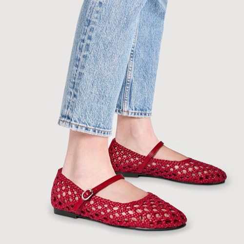 Image of Ballet Flats Mesh Shoes for Women Mary Janes Flats | Wide Feet Options, Woven Mesh Flats, Soft Cushion, Comfortable Ballerina Flats, Casual, Dress Shoes, Daily, Work, Versatile