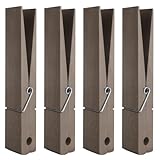 LOYORTY 4PCS 12 Inch Clothes Pins Wooden, Jumbo Wooden Clothespins with Adhesive, Large Clothes Pin Towel Holder for DIY Craft, Bathroom or Laundry Room Decoration