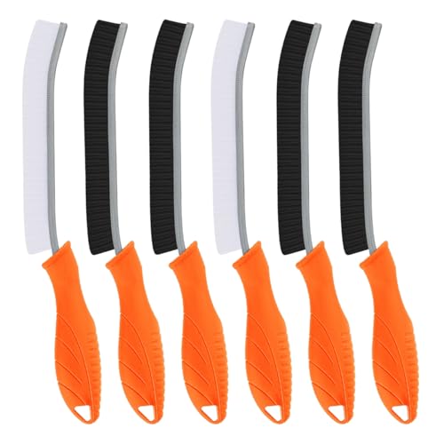 Image of TQRR Hard Bristle Crevice Cleaning Brush-Thin Gap Scrub Brush, Small Cleaning Brush, Grout Brush, Kitchen Brush, Cleaning Tools for Toilet, Bathroom, Sink, Home, Household, Window (6, Orange)