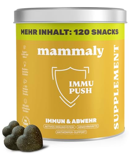 14-in-1 Immunsystem Leckerli für Hunde - Immu Push 120 Snacks (350g) von mammaly - Stärkt Abwehrkräfte mit Hagebutte, Granatapfel, Ashwagandha, Bierhefe,Zink - Reich an Antioxidantien, Vitamin A, C, K