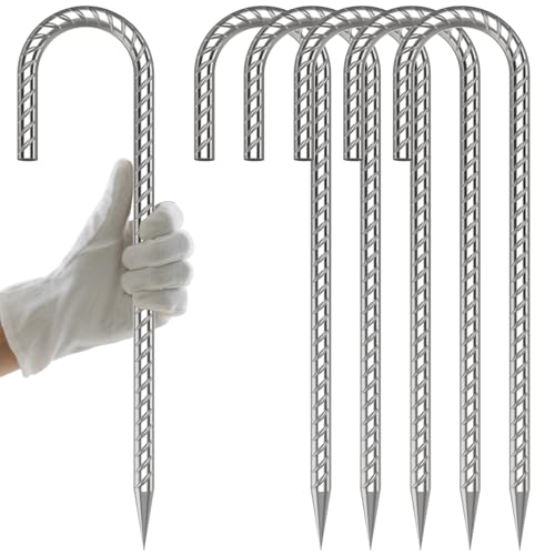 AAGUT Rebar Stakes 12 Inch J Hook Heavy Duty 6 Pack 5/16 Inch Galvanized Metal Steel Ground Anchors Chain Link Fence Stakes for Camping Tent Inflatables Yard Decorations Canopies & Swing Sets