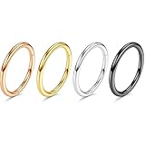 Poxtex Aros de nariz para mujer, acero inoxidable 316L, anillo de cartílago con bisagras, joyería para tabique, 4 piezas, 20G, Acero inoxidable, No es una piedra preciosa