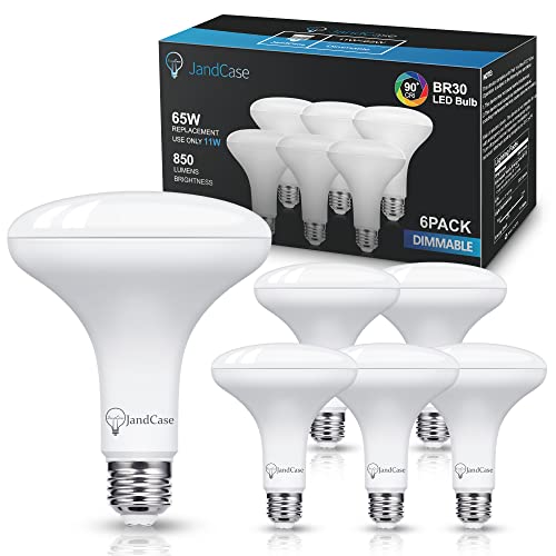 JandCase BR30 LED Flood Light Bulbs, Indoor Flood Light Bulbs, E26 Base, Dimmable, 11W(65W Equivalent), 5000K Daylight White, 850lm, UL & Energy Star Listed, 6 Pack JandCase BR30 LED Flood Light Bulbs, Indoor Flood Light Bulbs, E26 Base, Dimmable, 11W(65W Equivalent), 5000K Daylight White, 850lm, UL & Energy Star Listed, 6 Pack