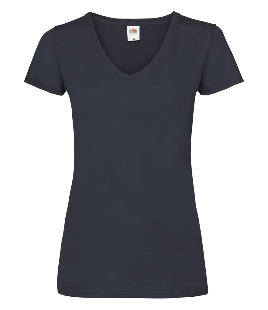 Fruit of the Loom Lady-Fit Valueweight V-Neck T-Shirt SS047 (XXL, Deep Navy)