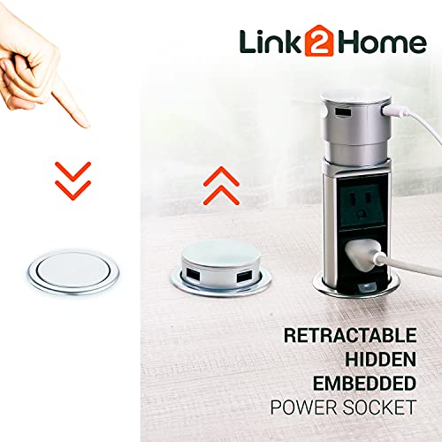 Link2Home EM-PU-200E Link 2 Home Space Saver Pop Up Outlet Station With Usb, 2 Power Outlets 15A, 2 Usb Ports 2.4A Fast Charge Splash Resistant, Stainless-Steel Finish, For Kitchen Island thumb #3